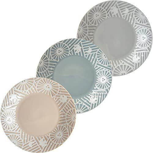 Mino ware KAFU dish Flower Bird Water repellent3 color Lunch plate set of 3