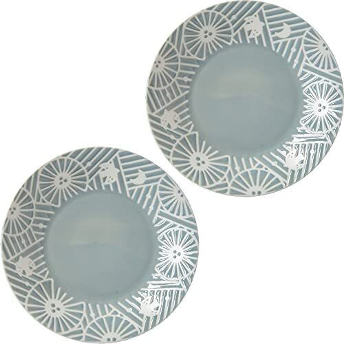 Mino ware KAFU dish Flower Bird Water repellentDustymint Lunch plate set of 2