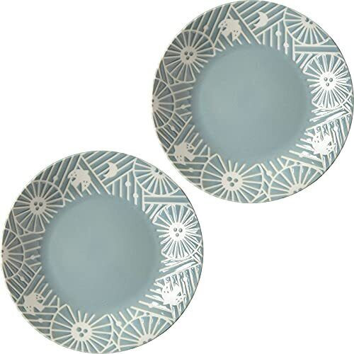 Mino ware KAFU dish Flower Bird Water repellentDustymint bread plate set of 2