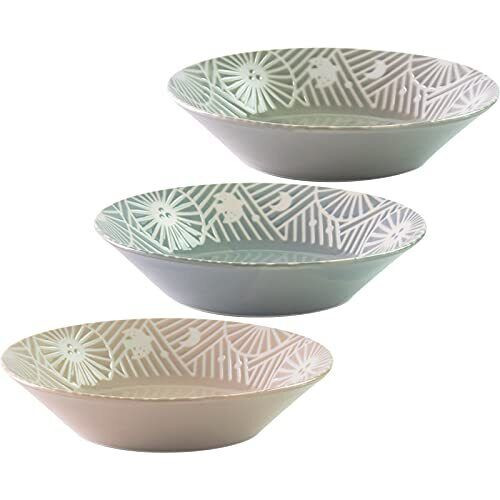 Mino ware KAFU dish Flower Bird Water repellent215 deep plate set of 3 Japan