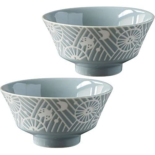 Mino ware KAFU dish Flower Bird Water repellentRice bowl Gohan dustymint set of2
