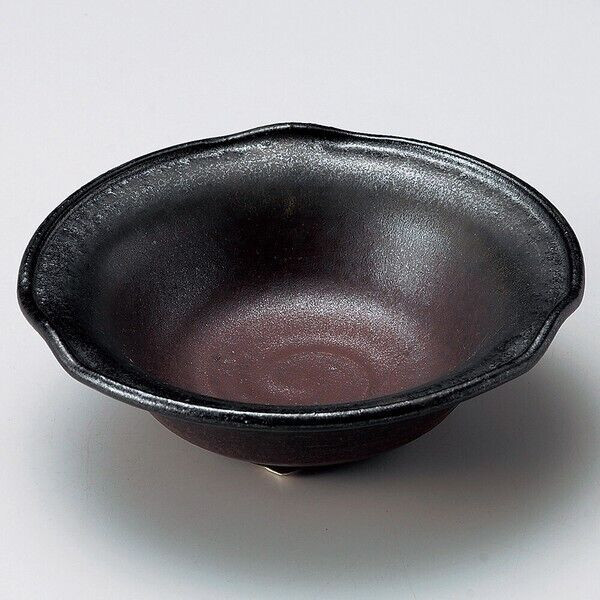 Mino ware Hachi Japanese food plate 3legs Ibushi Black Nimono Nikujaga Japan