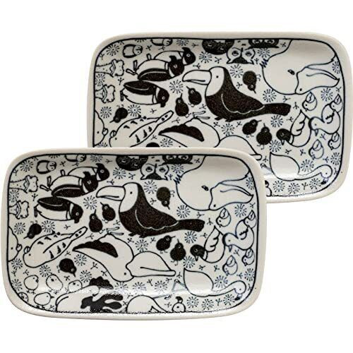 Mino ware pottery square plate set of 2Animal encyclopedia pattern 6.49in