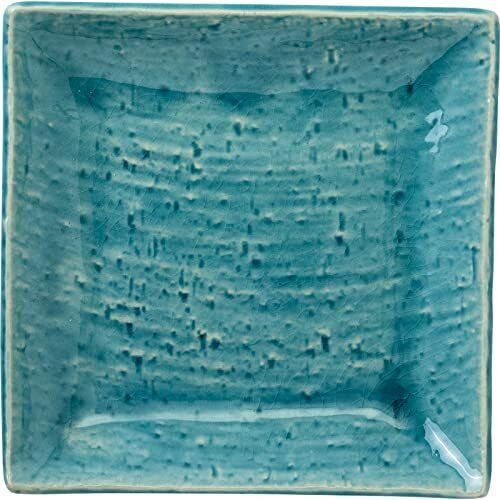 Mino ware pottery Turkey blue glaze square plate UTA 6.88in Kannyu crack Japan