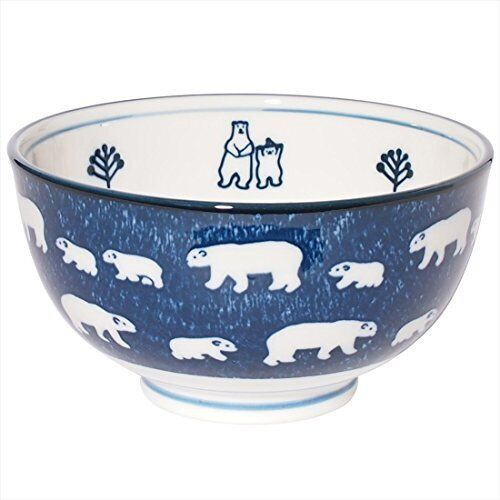 Mino ware pottery White bear Shirokuma Polar Bear Rice bowl Donburi Navy M