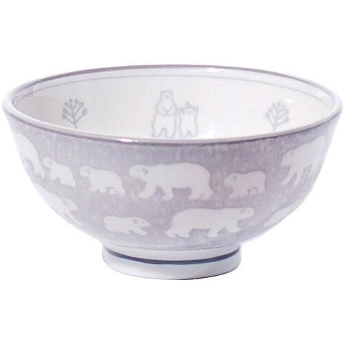 Mino ware pottery White bear Shirokuma Polar Bear Rice bowl Gohan chawan Gray