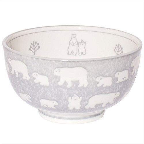 Mino ware pottery White bear Shirokuma Polar Bear Rice bowl Donburi Gray S
