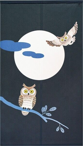 Noren Japanese door curtain polyester 150x85cm Fukuro Owl Twin owls Fullmoon