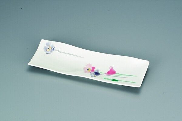 Kutani ware porcelain Japanese Long plate dish Taishi kiln Poppy pattern