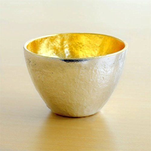 Japanese tin SAKE cup GUINOMI Ochoko Gold color NOUSAKU from japan