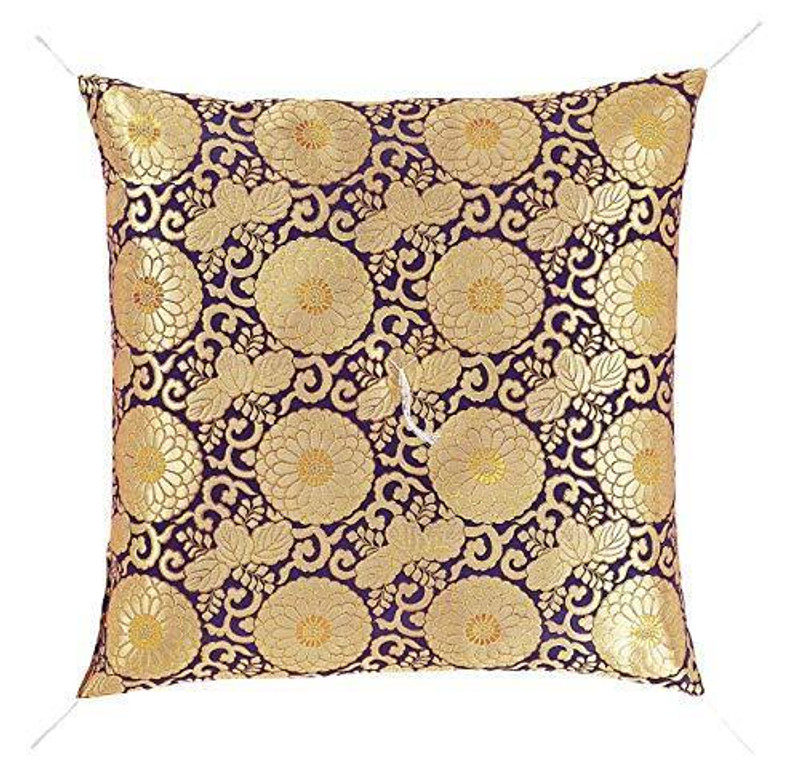 Japanese Buddhist cushion Kinran Omae-Zabuton Temple Yae-Kiku Purple Japan