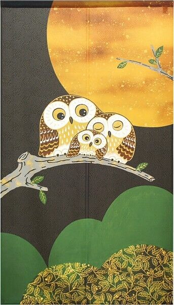 Noren Japanese door curtain polyester 150x85cm Fukuro Owl Fukuro Family Fullmoon