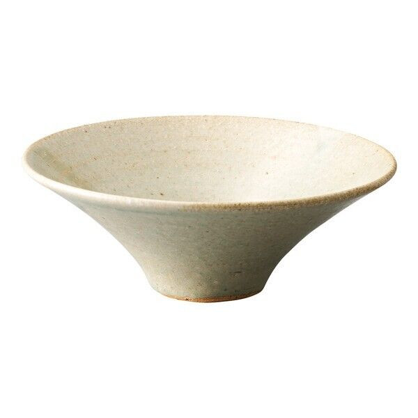 Shigaraki yaki ware Japanese pottery Flared Bowl Sori-bachi White Bidoro glaze