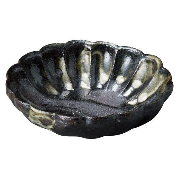 Shigaraki yaki ware Japanese pottery Japan small bowl Black Rust Rimmed Flower