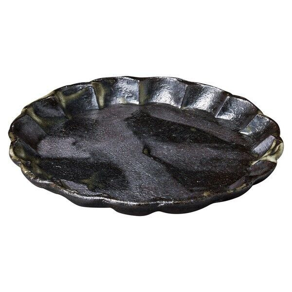 Shigaraki yaki ware Japanese pottery Small plate Black Rust Rimmed Flower 6.1in