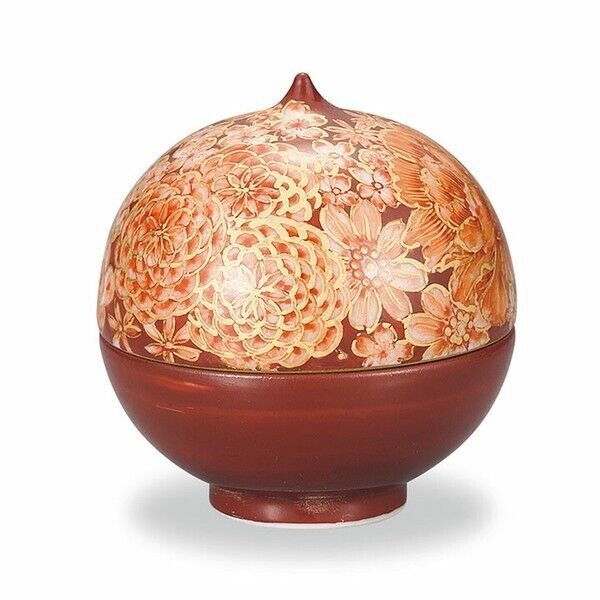 Kutani ware porcelain Japanese candy boxAka-e Hanatsume Nishi Yukio Japan