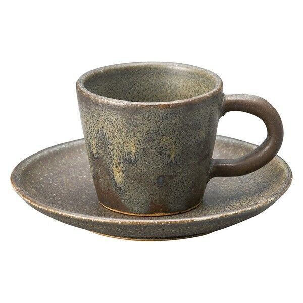 Shigaraki yaki ware Japanese pottery coffeecup and saucer Small BlackYohen Japan