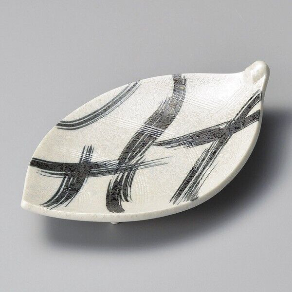 Sumi Luster Leaf-Shaped Appetizer Plate - Mino Ware, Japanese Tableware, Ceramic