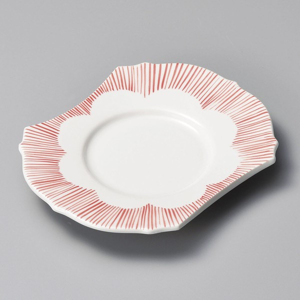 Red Jukusa Double-Cut 7-Inch Plate - Mino Ware, Japanese Tableware, Ceramic