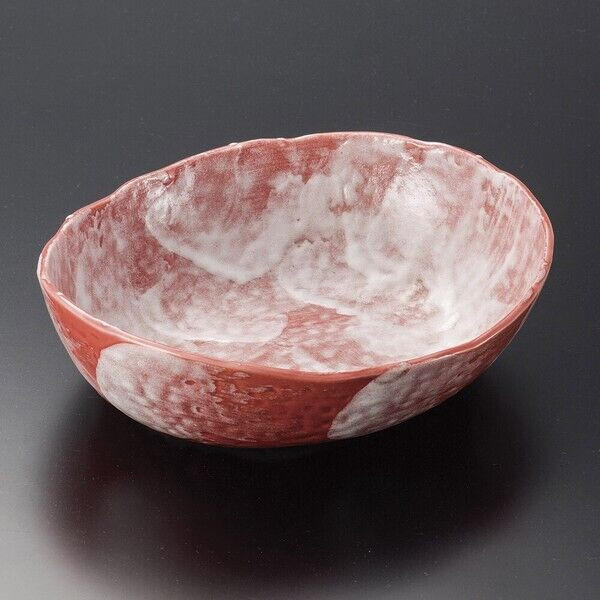 Hachi Mino ware Japanese Oval sarving bowl L Red flower pattern Japan