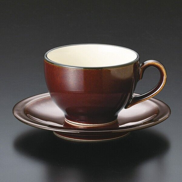 Mino ware Japanese coffee cup and saucer set BlackRust Charcoal Japan
