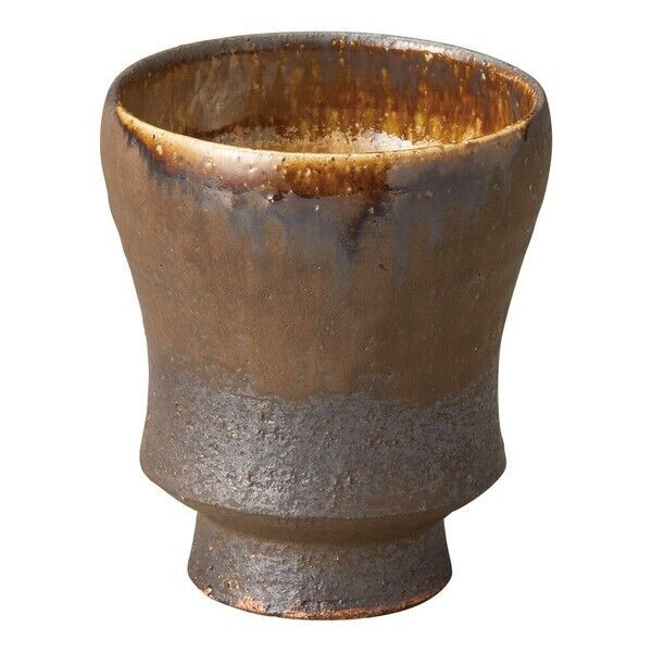 Shigaraki yaki ware Japanese pottery green tea cup Yunomi Brown Tag Japan