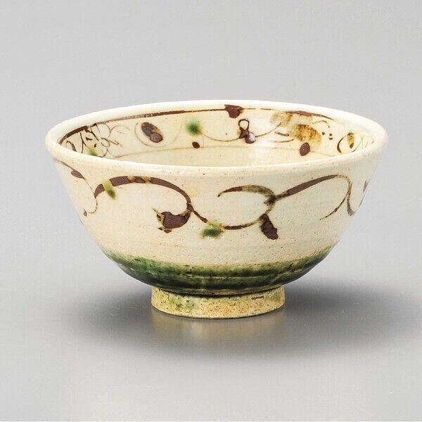 Mino ware Japanese Rice Bowl Gohan Chawan Oribe Edge Karakusa pattern Japan