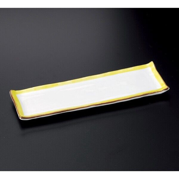 Mino ware Japanese Rectangular plate with yellow Kochi and rustic edge