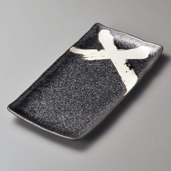Black Glaze with White Brushstroke Grilled Dish, Mino Ware, Made in Japan