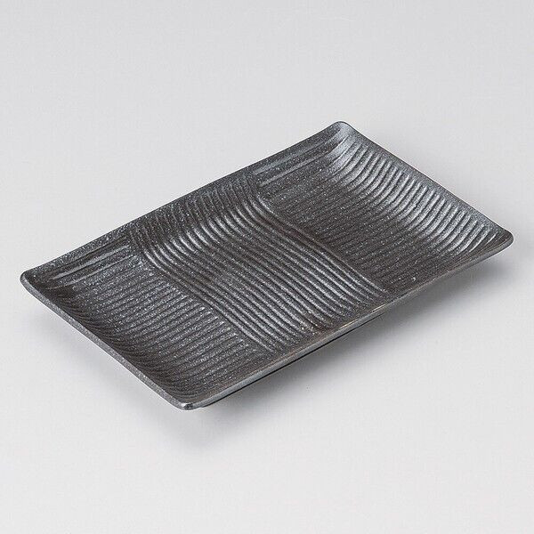 Black Crystal Rectangular Plate 21cm, Mino Ware, Japanese Tableware Japan