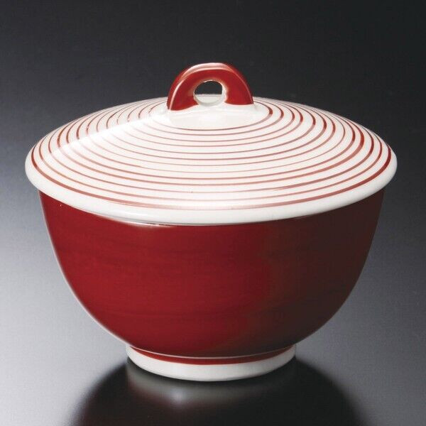Mino ware Red Senkizu Hime Lidded Donburi Bowl, Made in Japan Gyudon Tendon