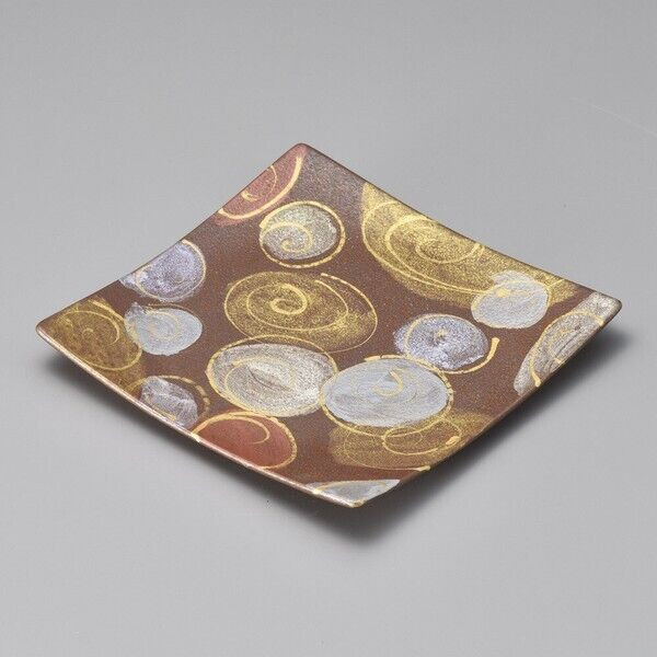 Mino ware Japanese Cuisine Bizen-Style Waves Pattern Square Plate Japan