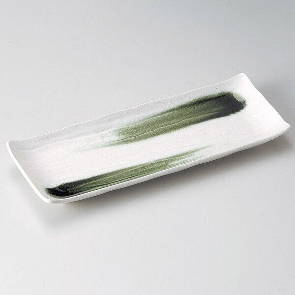 White Crystal and Oribe Brushstroke Grilled Dish - 28.5cm, Mino Ware, Japan