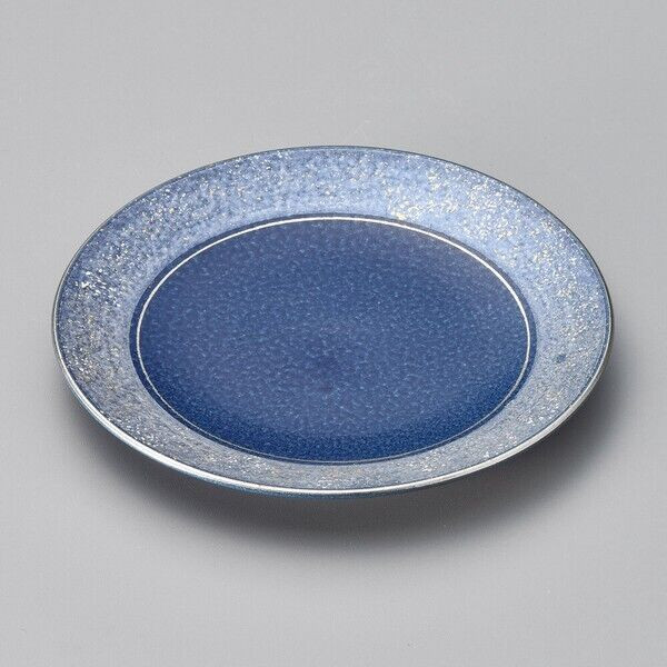 Mino ware Blue Glaze with Blue and Gold Silver Decoration 22cm Plate, Japan