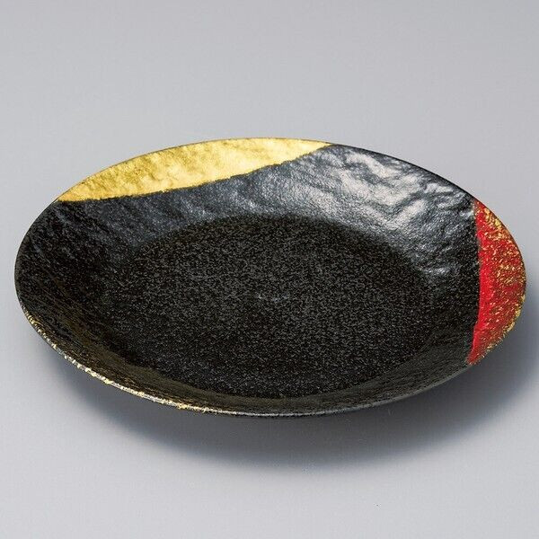 Mino ware Black Glaze with Tri-Color Gold Accents Pasta Curry Plate Japan