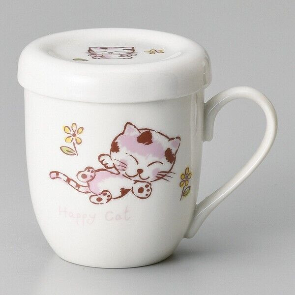 Mino Ware, Made in Japan Happy Cat Lid Mug Cup Ceramic Coffee cup