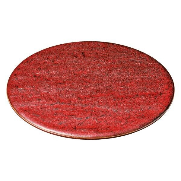 Mino Ware Japan Round Plate with Rock-Like Texture 9.4in Deep red Beni-Yuzu