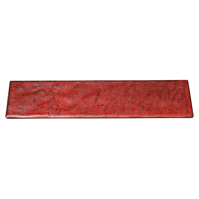 Mino Ware Japan Rectangular Plate with Rock-Like Texture 14.2 in Deep red