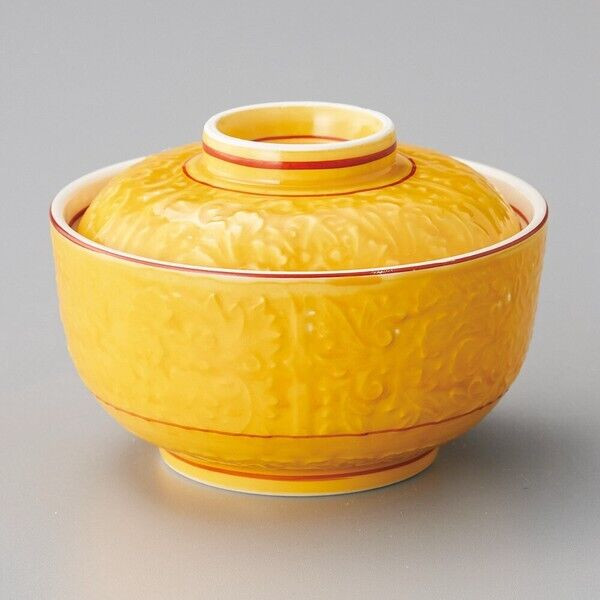 Mino Ware Yellow Scroll Akikusa Lidded Simmered Dish Bowl Japanese Tableware