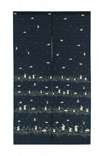 Usagi line of Rabbit Noren Japanese hanging curtain Navy cute cotton 85*150cm