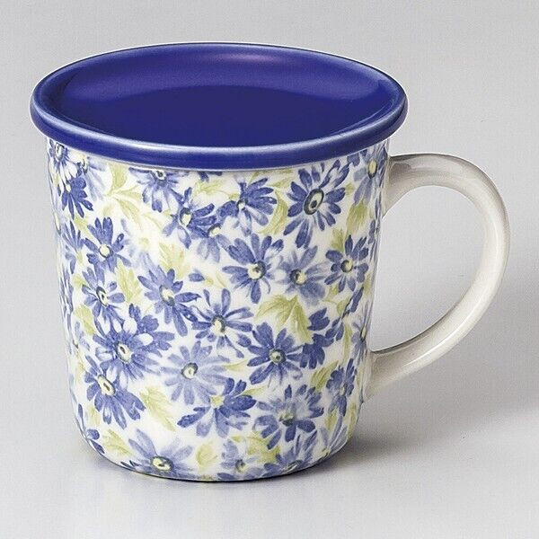 Margaret Blue Lidded Mug - Ceramic, Made in Japan, Mino Ware Tea Coffee cup