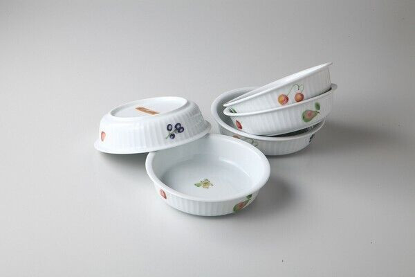 Juicy Fruit White Porcelain Doria & Gratin Plate Set - Mino Ware, Made in Japan
