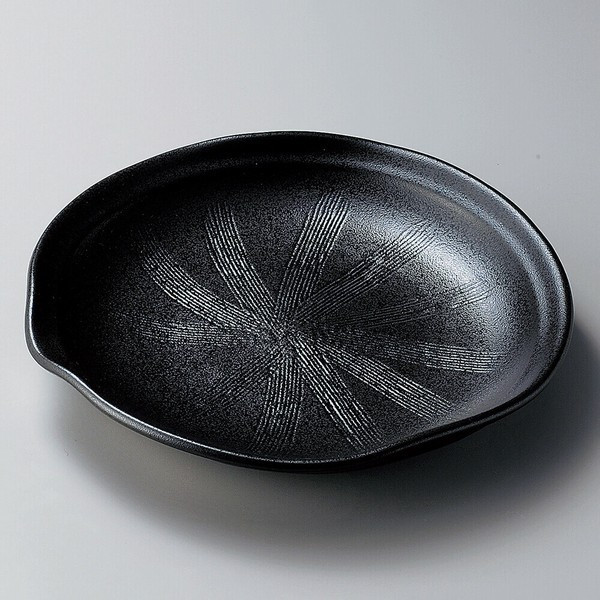 Mino ware Japan Rustic Black-Green Large Plate with Pouring Spout