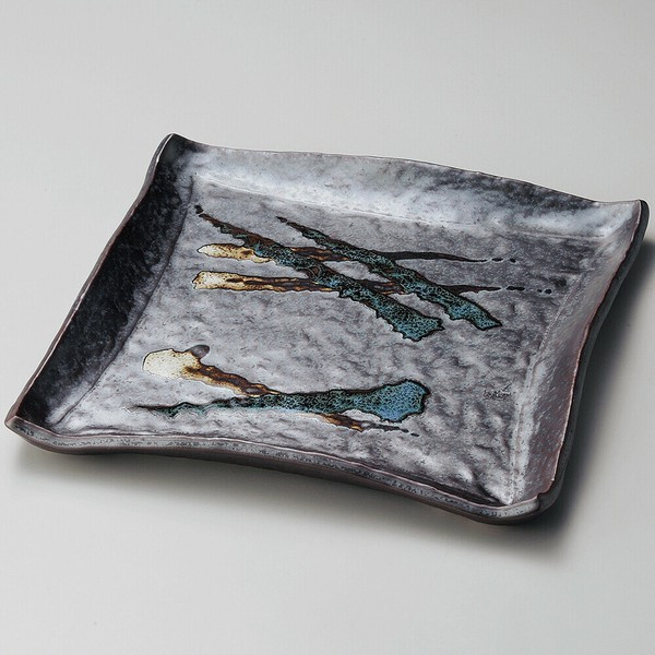 Mino ware Japan Japanese Black Sancai Large Square Plate