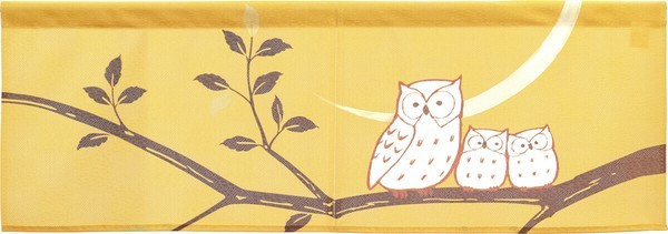 Noren Japanese door curtain 33.46x11.81 in polyester Three Owls a Crescent Moon