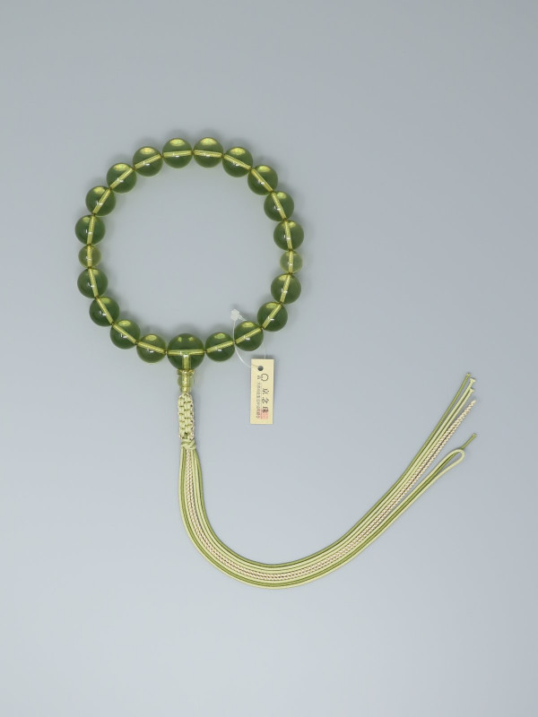 Green Amber 18-Bead Juzu with Matching Accents & Yotsume Knot  Kyoto Japan