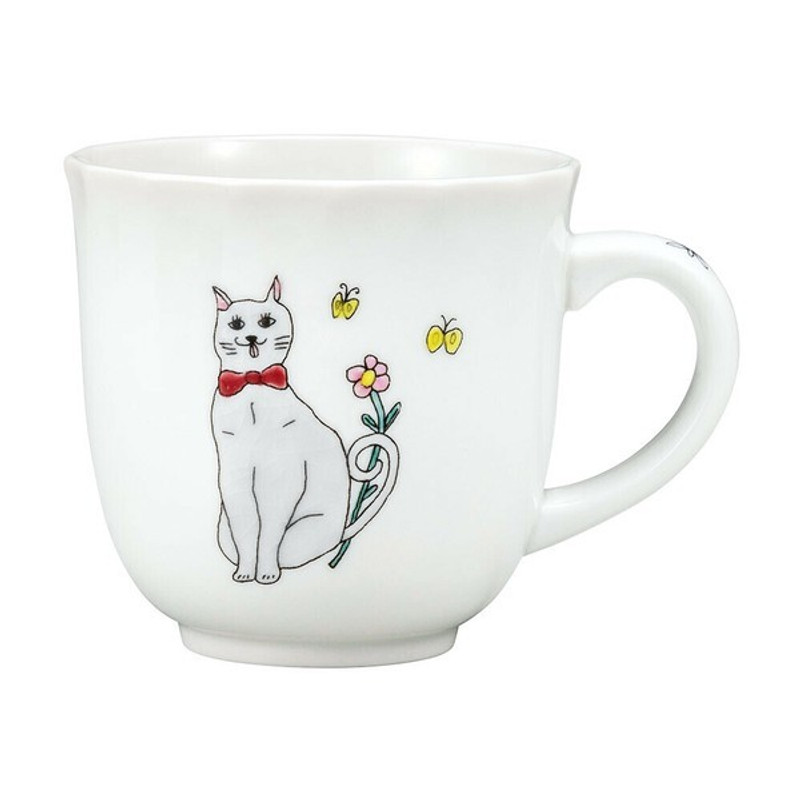 Kutani ware Japan ORIME Zuya megumi  Tea coffee cup Ribbon Cat Mug Neko