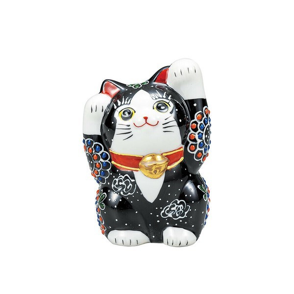 Maneki neko Kutani ware Japanese Lucky cat Double-Pawed Black mori 4.7 in Japan