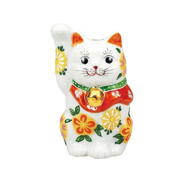 Maneki neko Kutani ware Japanese Lucky cat Hana Hana Mori art 4.5in Japan