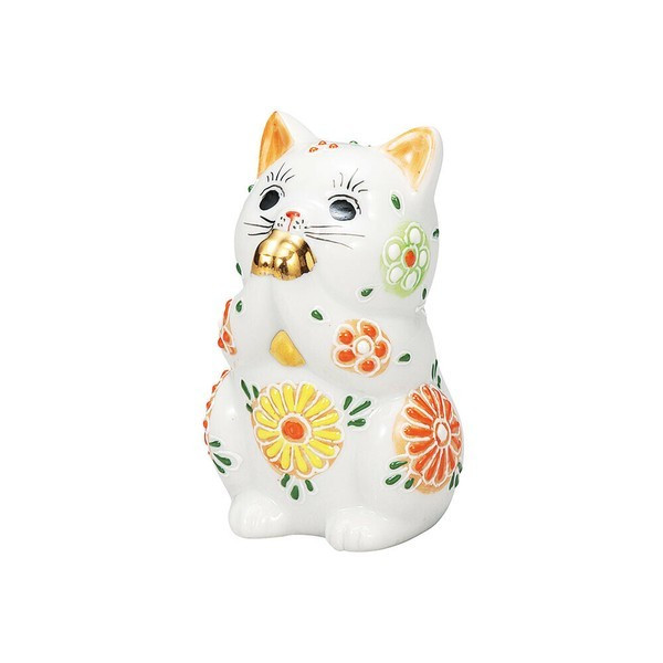 Maneki neko Kutani ware Japanese Lucky cat Praying Cat  White Mori 3.2 in Jap